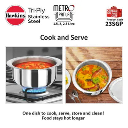 Hawkins Stainless Steel Tri-ply Patila Gift Set ( 3 pcs Set )