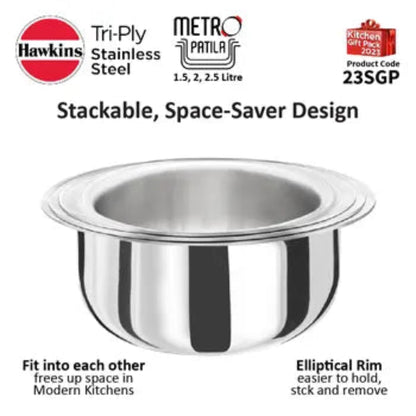 Hawkins Stainless Steel Tri-ply Patila Gift Set ( 3 pcs Set )