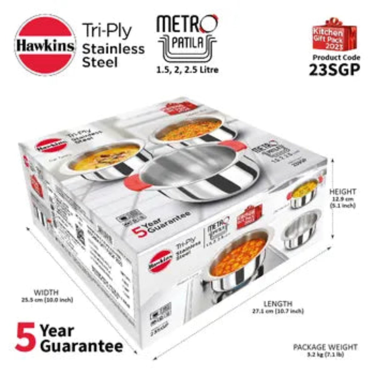 Hawkins Stainless Steel Tri-ply Patila Gift Set ( 3 pcs Set )