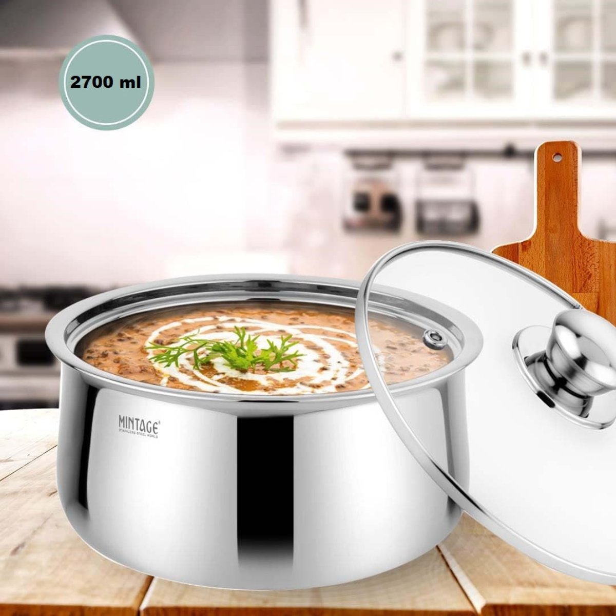 Mintage Stainless Steel Casserole (Riva) With Glass Lid 2700 ml (Large) - CRG-27
