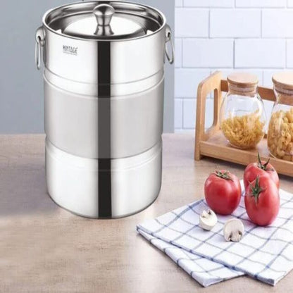 Mintage Stainless Steel Matrix Stock Pot Dual Tone - 8 L, 9.5 L, 12 L Silver Utility Container (Pack of 3, Silver)