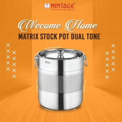 Mintage Stainless Steel Matrix Stock Pot Dual Tone - 8 L, 9.5 L, 12 L Silver Utility Container (Pack of 3, Silver)