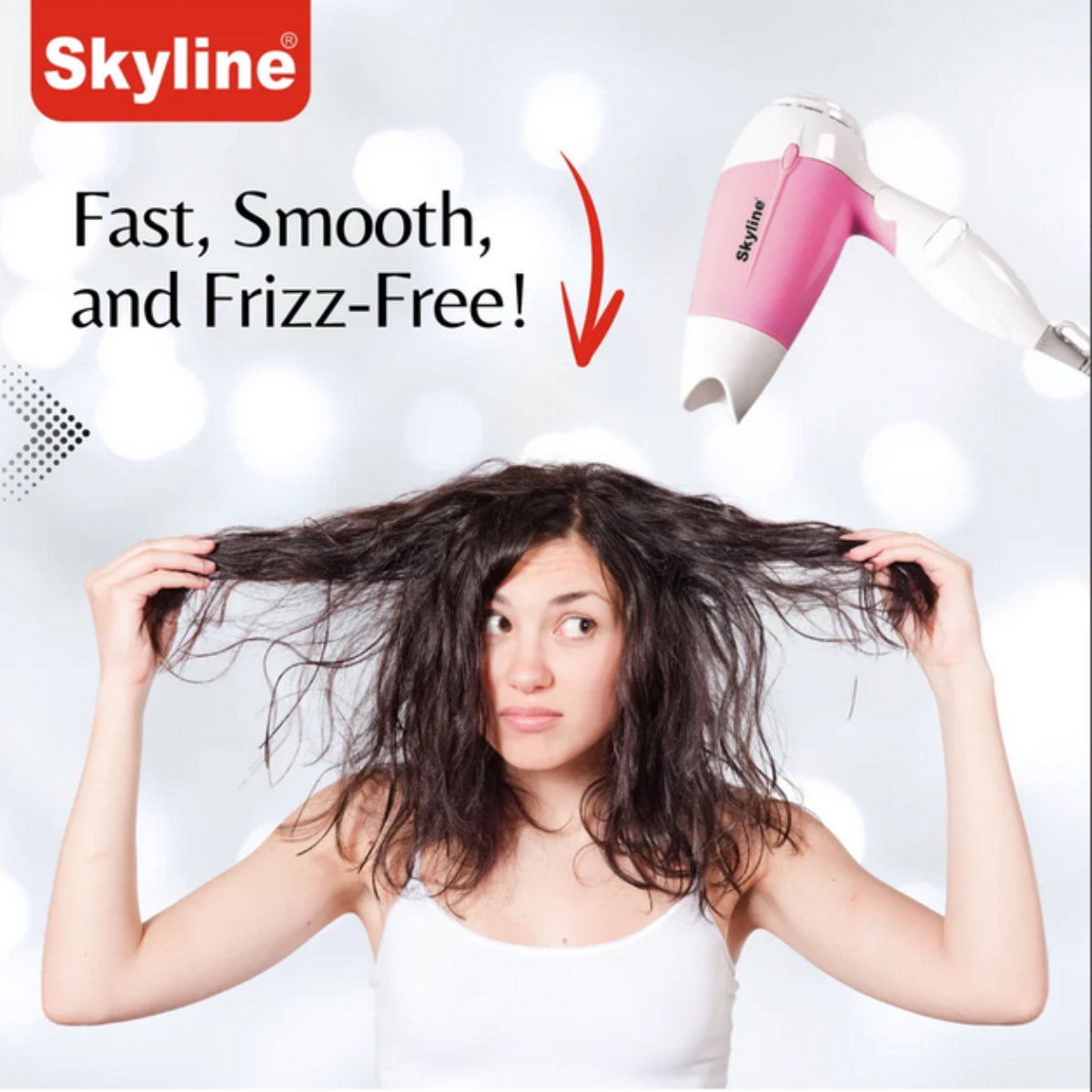Skyline 700 Watts Hair Dryer with Cool Shot & Foldable Handle, Pink & White - VTL-8383