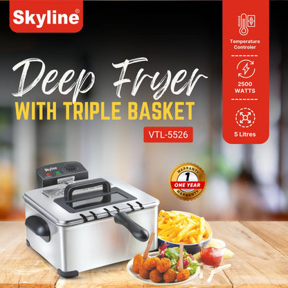 Skyline 2500 Watts, 5 Liter Deep Fryer With Triple Basket - VTL-5526