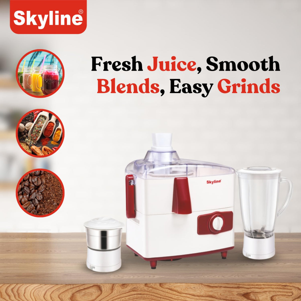 Skyline 500W Juicer Mixer Grinder with 2 Jars High-Performance Motor - VTL-6000