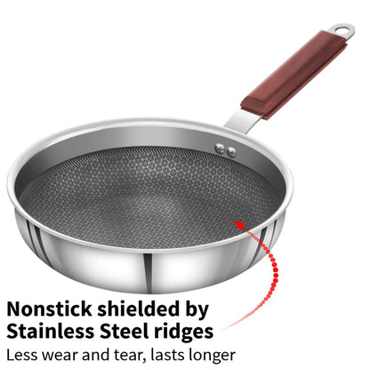 Hawkins 22 cm Triply Stainless Steel Shielded Nonstick Frying Pan with Glass Lid Wood Handle, Induction - NSF22G