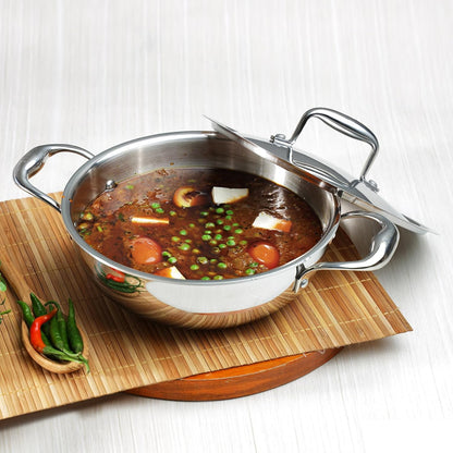 Vinod Platinum Triply Stainless Steel Extra Deep Kadhai With Stainless Steel Lid 4.8L (28 cm) Induction Base - EDPTKD28