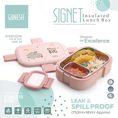 Ganesh Signet Insulated Lunch Box for Office & School, 750 ml - BPA Free