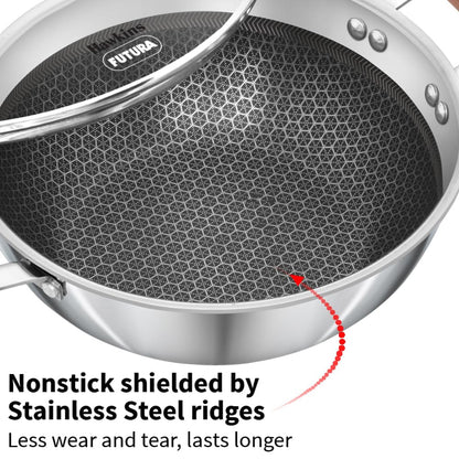 Hawkins 2.5L Triply SS Steel Shielded Nonstick Deep-Fry Pan with Glass Lid & Wooden Handle, Induction - NSDK25G