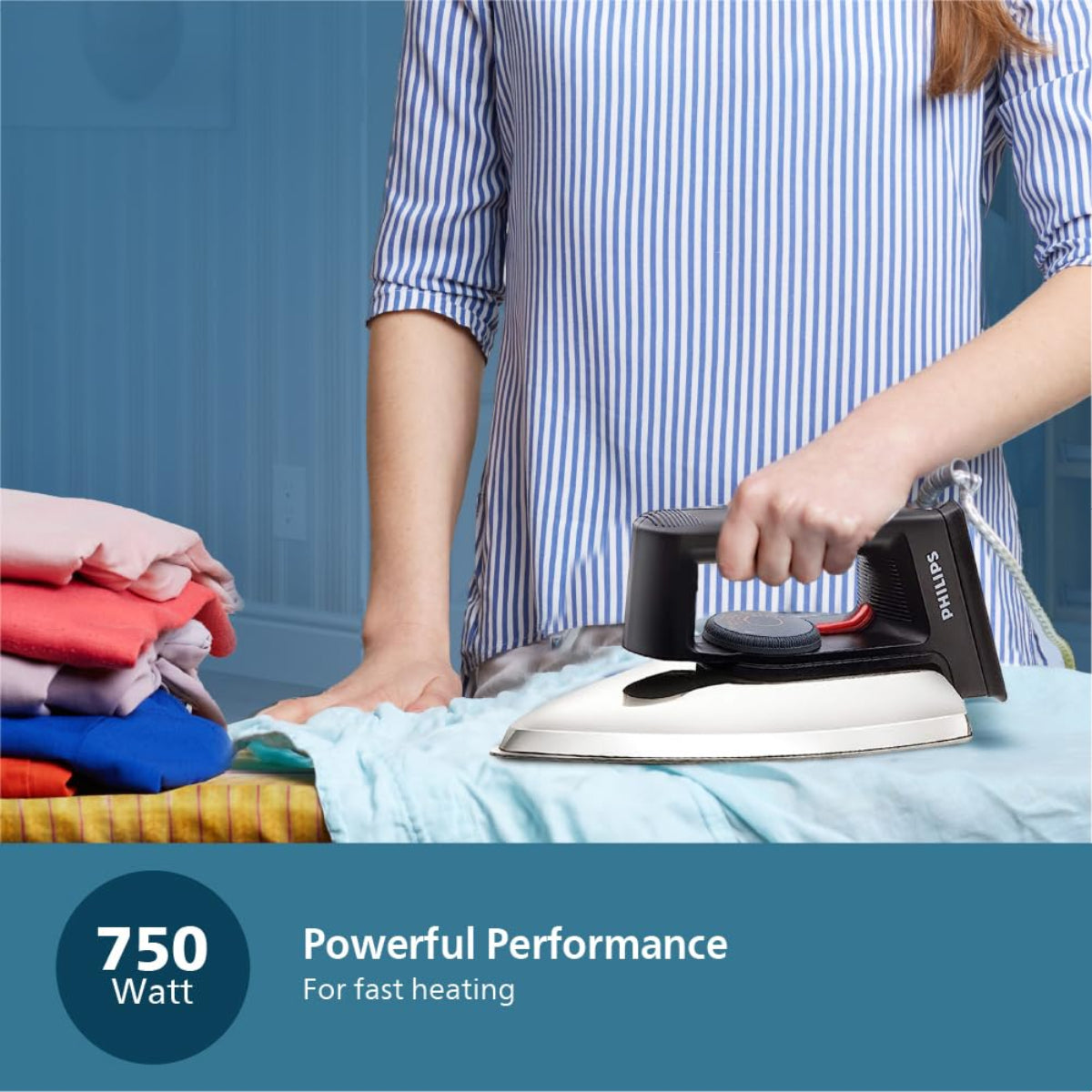 Philips Dry Iron 750 Watts for Fast Heat up, for all Fabrics - HD1134/28