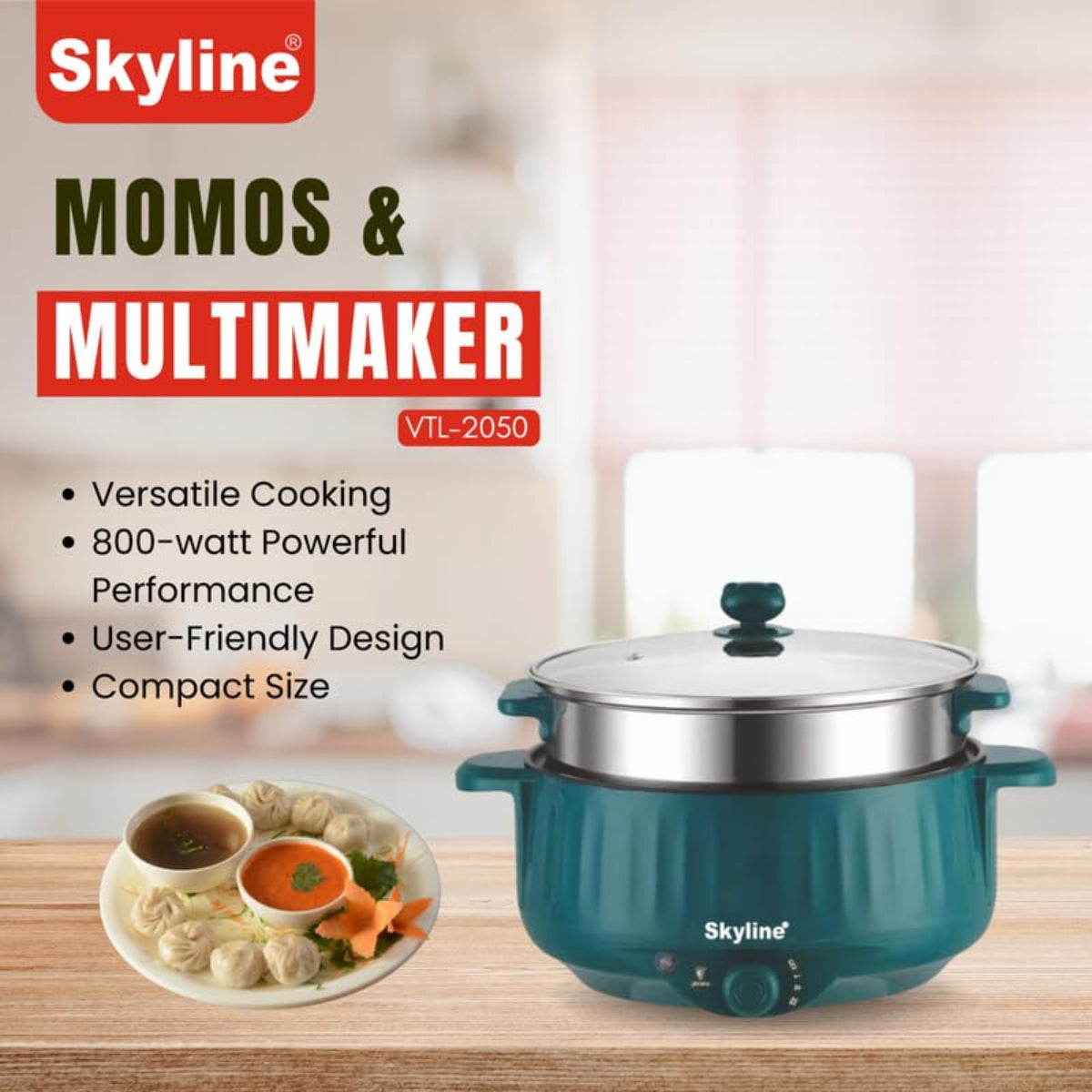 Skyline Momos & Multimaker, 800W Versatile Cooking Appliance for Dumplings, Pancakes & More - VTL-2050