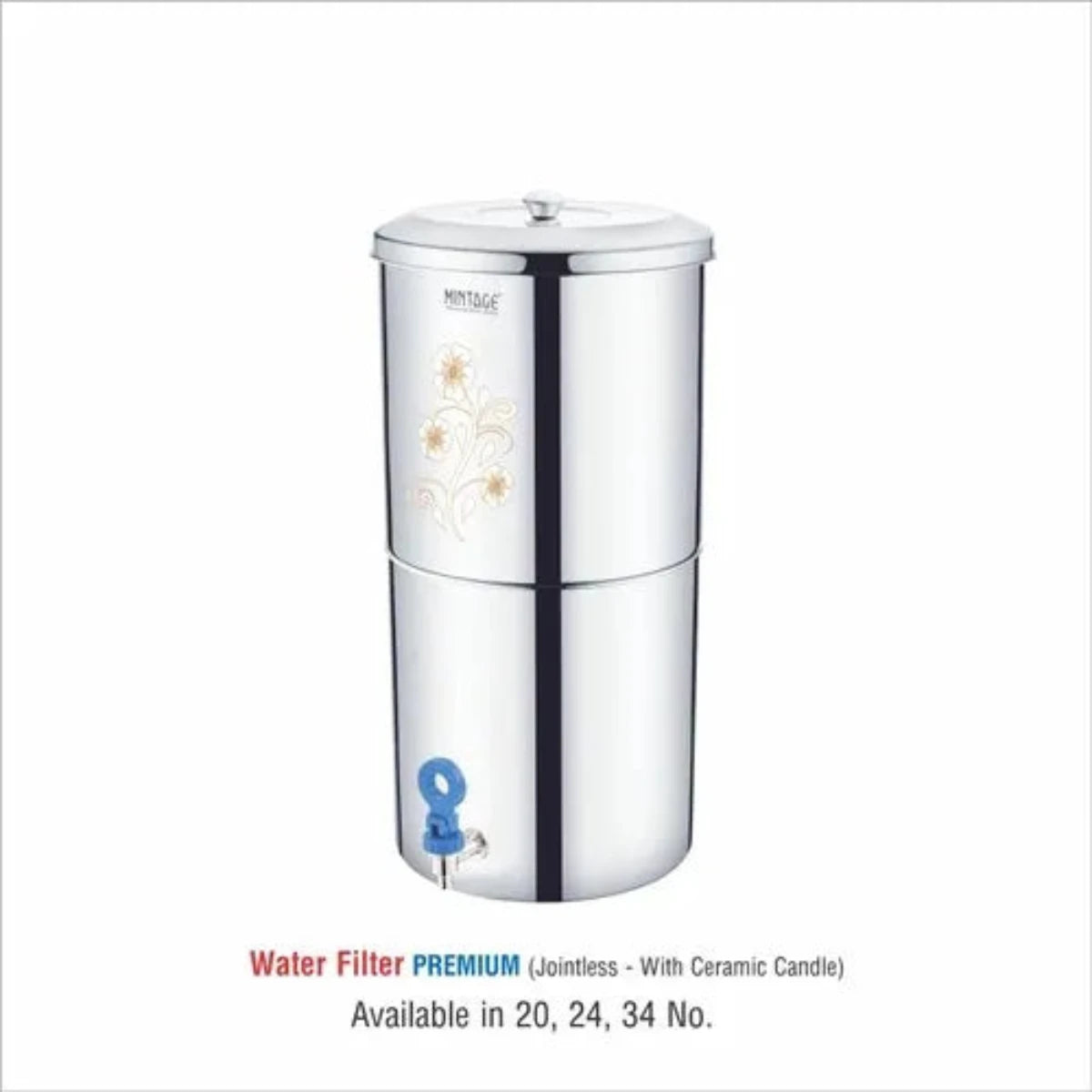 Mintage Stainless Steel Water Filter Premium 24L with Ceramic 3 Candle - WFP-24