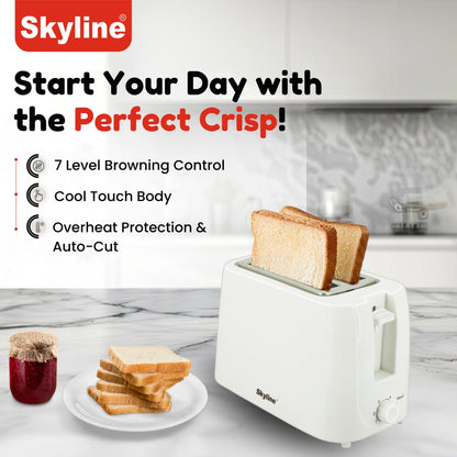 Skyline 750W 2-Slice Pop-Up Toaster with 7 Browning Levels - VTL-7022