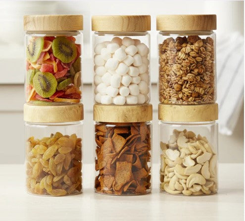 Pearlpet jars Coral Jars with Wooden like caps |Light brown| Set of 6