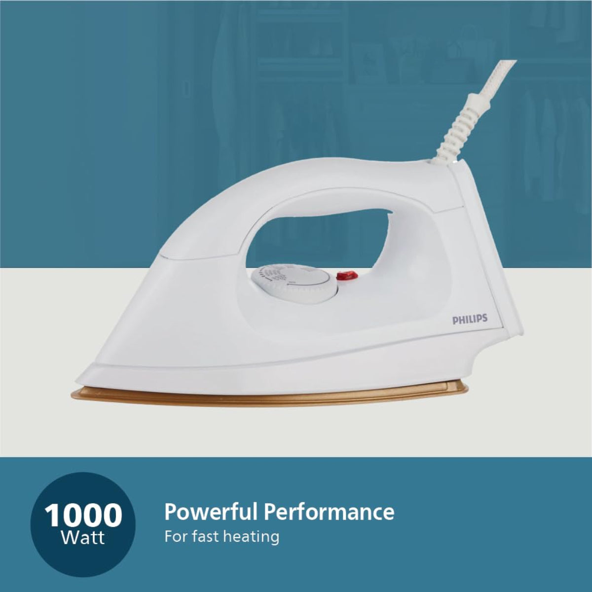 Philips 1000 Watt Dry Iron, White - HI114/28