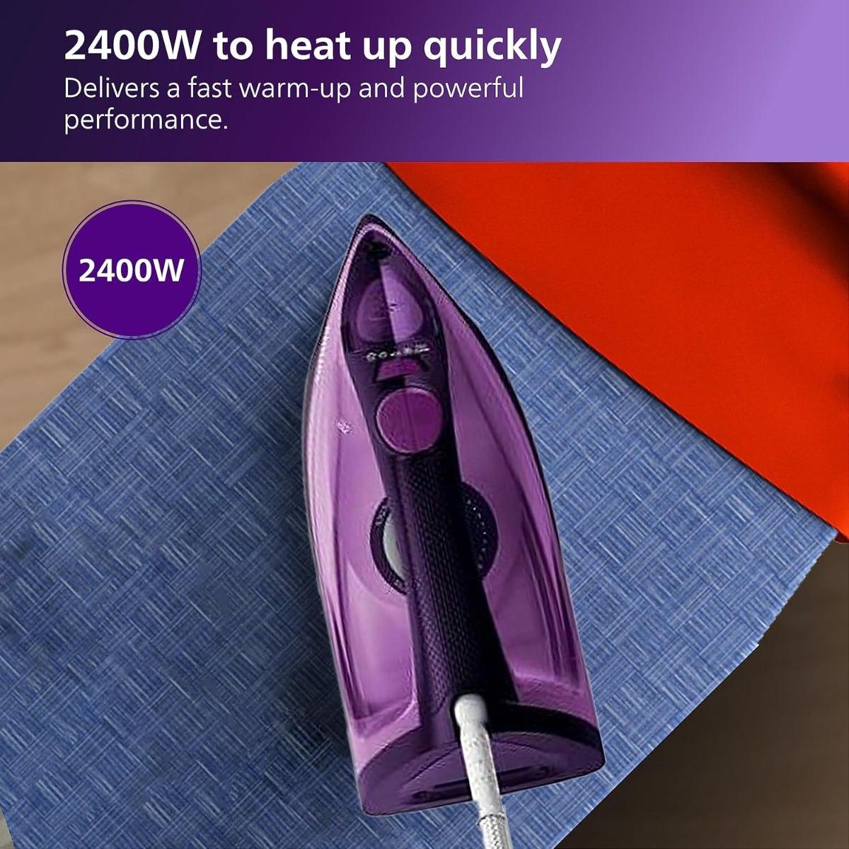 Philips 2400 Watt Easyspeed Plus Steam Iron, Ceramic Soleplate  - GC2147/30