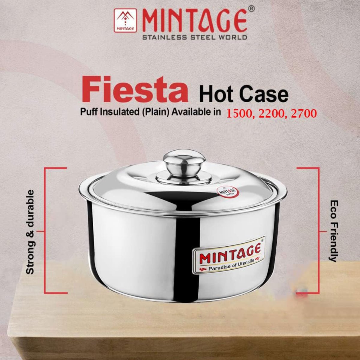 Mintage Fiesta Casserole with Stainless Steel Lid 1500 ml Small, Silver - HCF-15