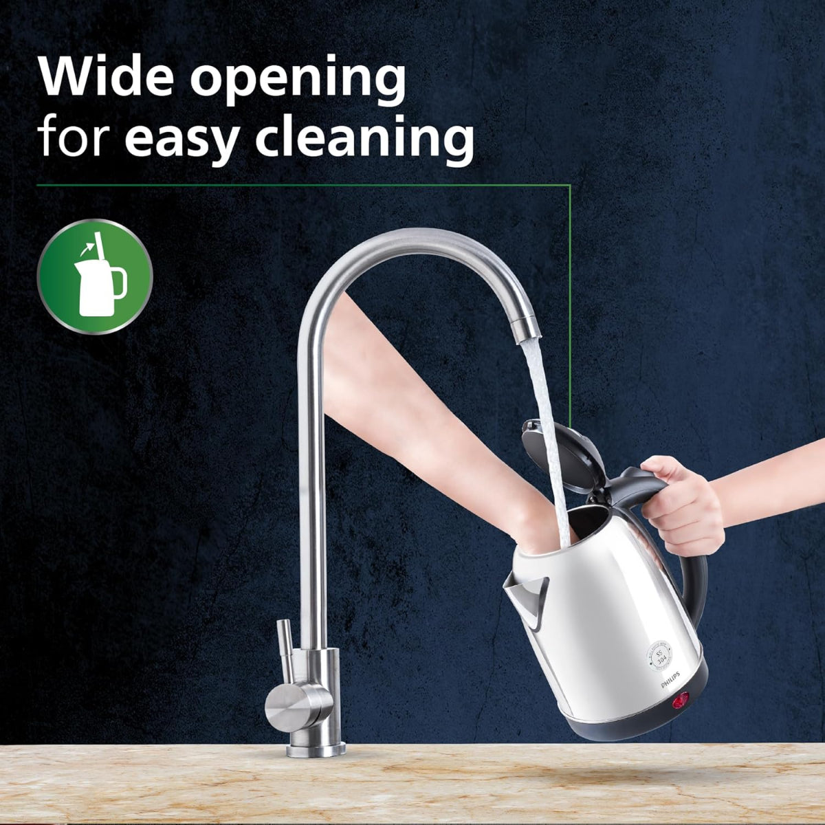Philips 1300 Watt - 1.5L Kettle with 25% Thicker Body for Longer Life and Triple Safe Auto Cut off - HD9373/00