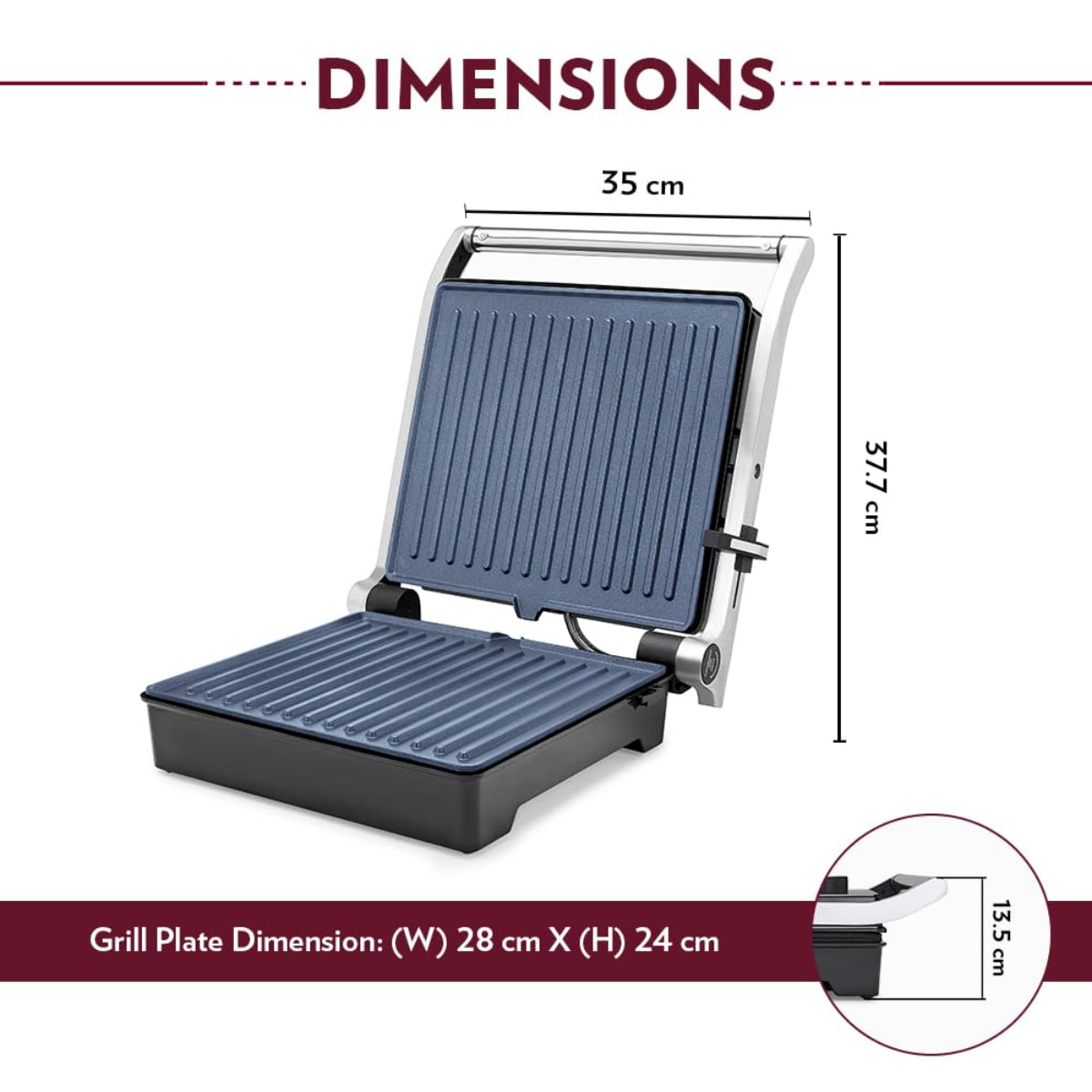 Borosil Mega Jumbo 2000W Grill Sandwich Maker | Opens 180°, 6 Sandwiches - BSM01
