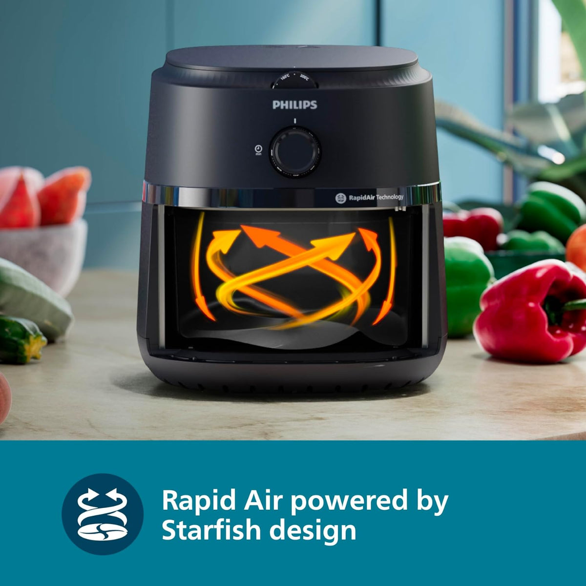 Philips Air Fryer 1300W (4.2 Liter) with Rapid Air Technology (Black) - NA120/00