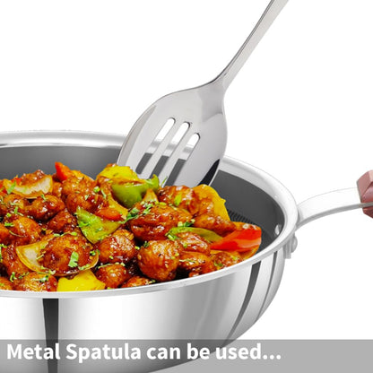 Hawkins 22 cm Triply Stainless Steel Shielded Nonstick Frying Pan with Glass Lid Wood Handle, Induction - NSF22G