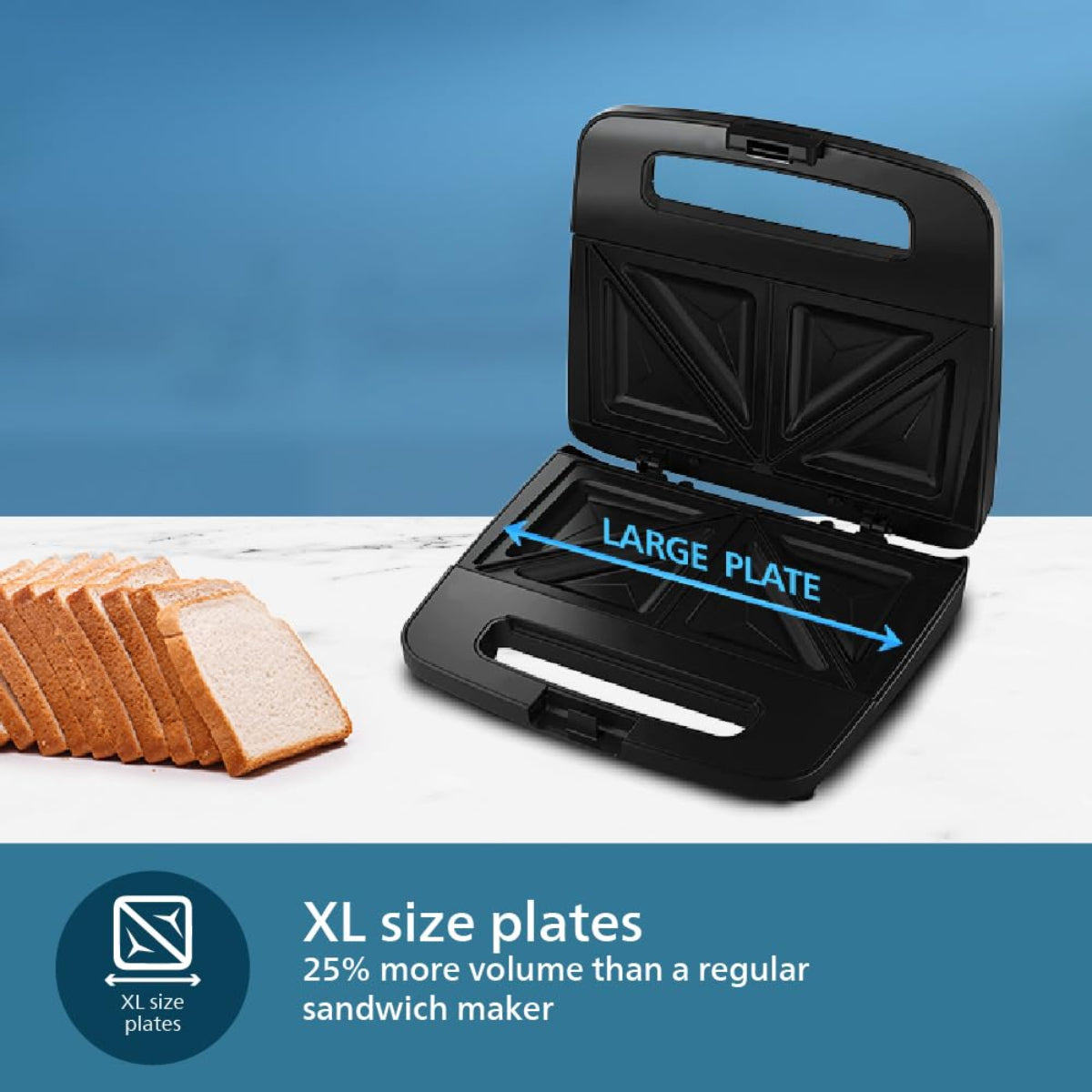 Philips 700 Watts Sandwich Maker XL Sized, Black - HD2288/00