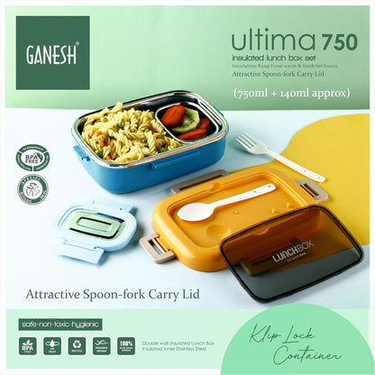 Ganesh Ultima Insulated Airtight Leak-Proof Lunch Box for Office and School, 750 ml - BPA Free