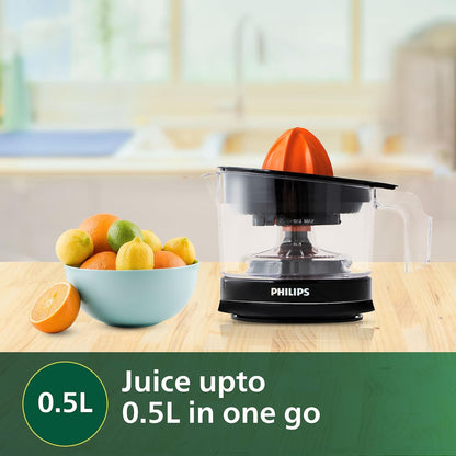 Philips Citrus Press Juicer 25Watt 0.5 Liter, Transparent & Black - HR2777/00