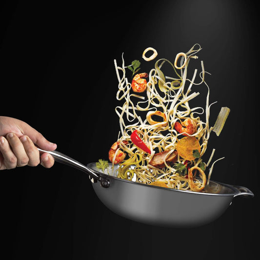 Vinod Platinum Triply Stainless Steel Wok - 3 Litre, 26 cm | Induction Base, Silver - PTWK26