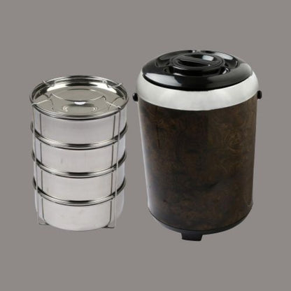 Jaypee Jumbo Ultra Wood Insulated Inner Stainless Steel Lunch Box with 4 Containers, 5.36L Capacity for Office