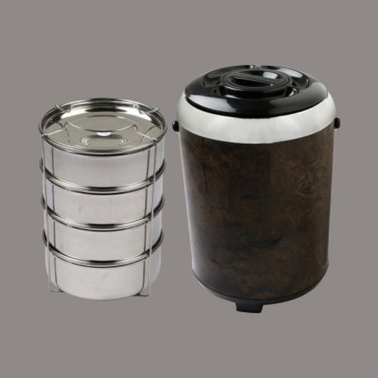 Jaypee Jumbo Ultra Wood Insulated Inner Stainless Steel Lunch Box with 4 Containers, 5.36L Capacity for Office