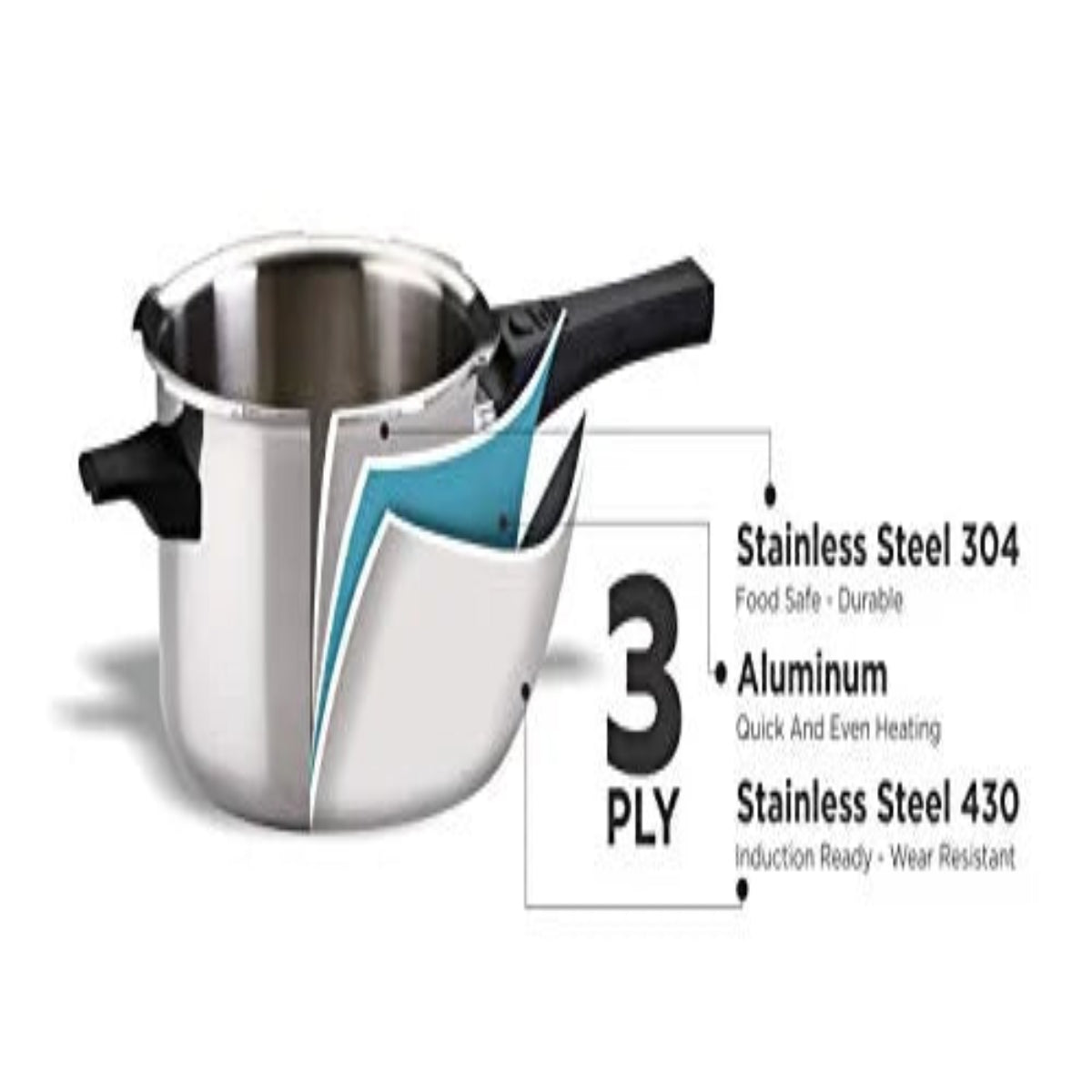 Crystal Tri-Pro Triply SS 2L Pressure Cooker with Additional Glass Lid, Induction - CPC-021