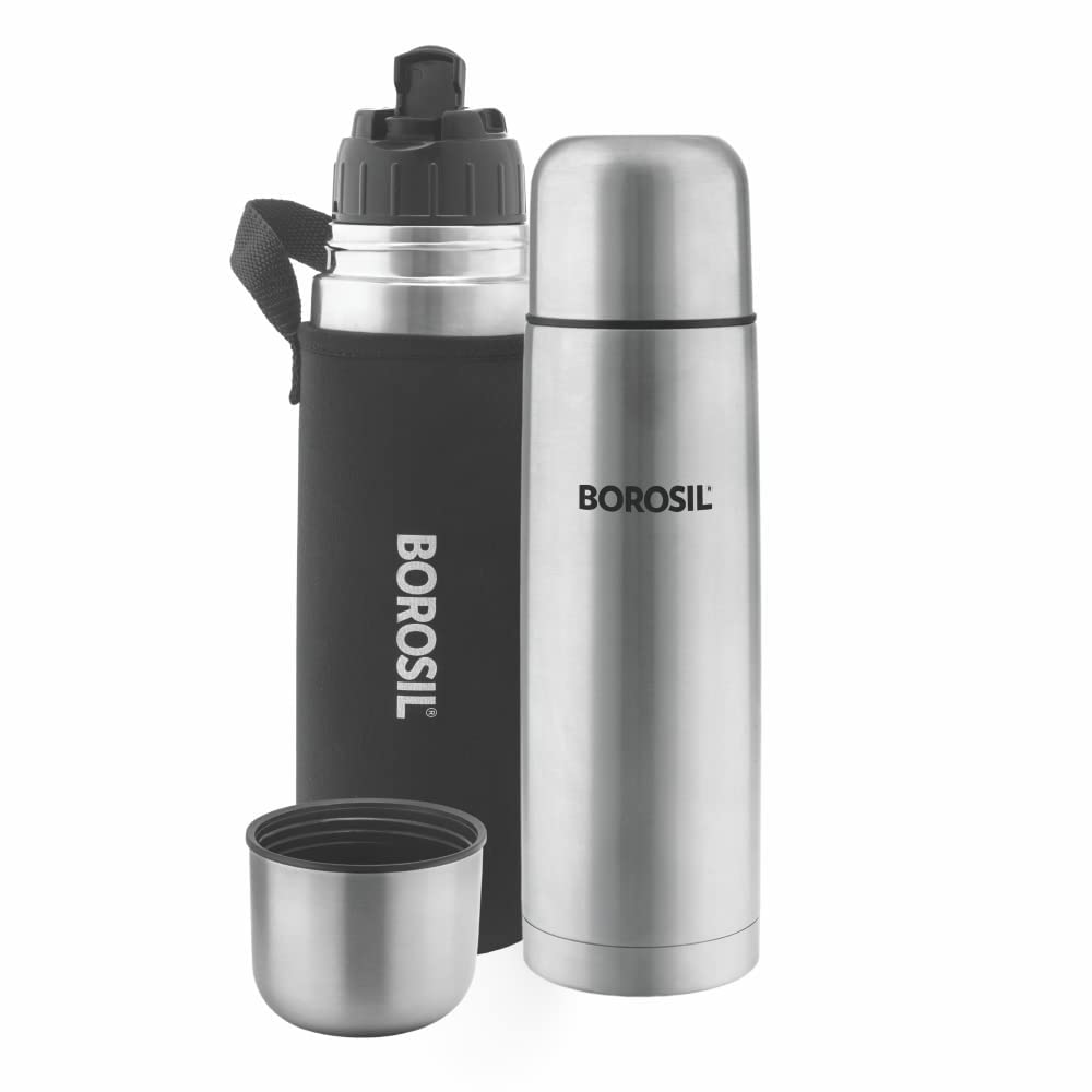 Borosil Hydra Thermo  Stainless Steel Water Bottle With Black Cover
