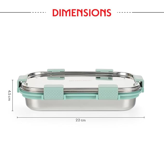 Borosil Stainless Steel Slim Lunch Box | 700 ml + 125 ml Container Set