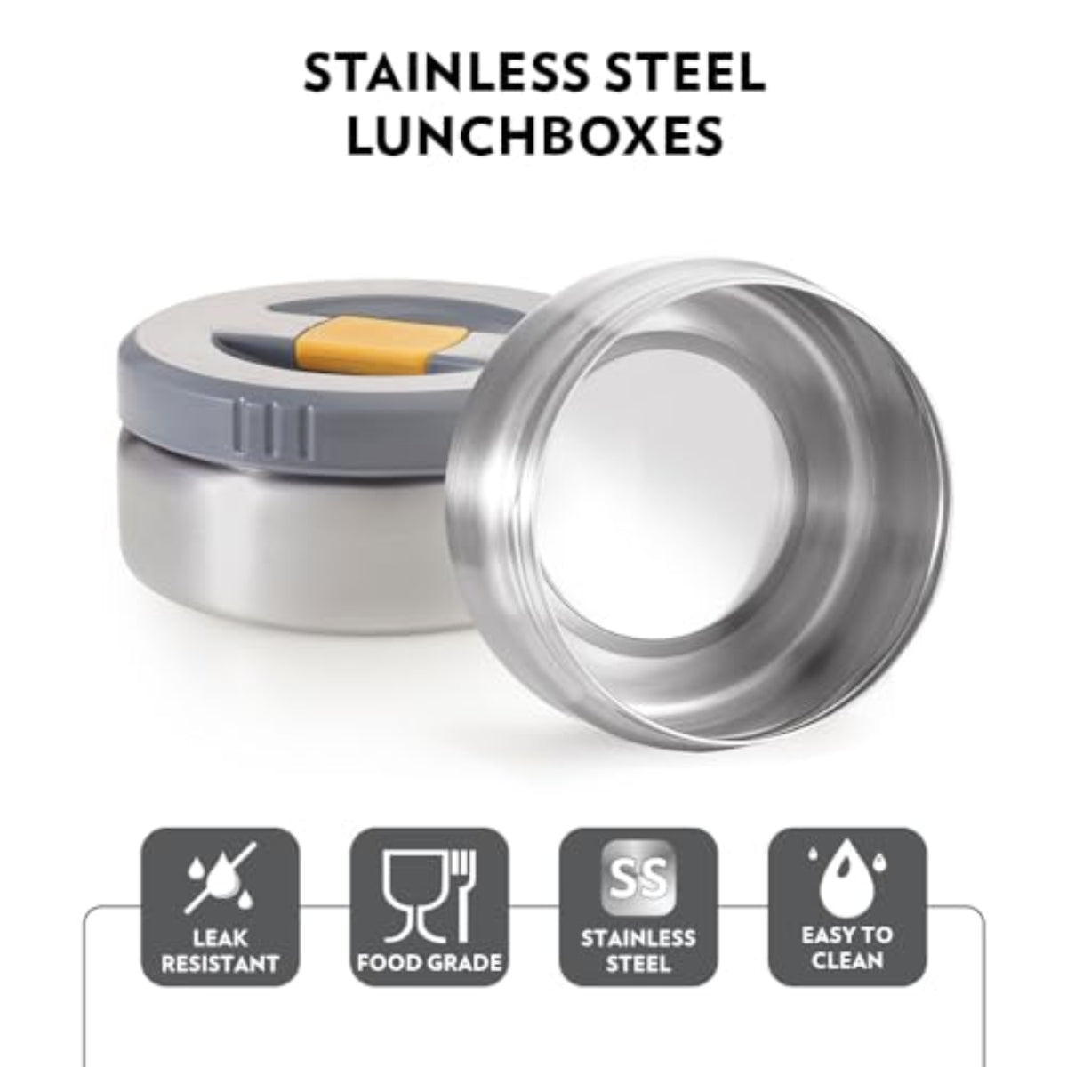 Borosil MealMate Stainless Steel Lunchbox with Bag | 3 pcs Set (370 ml Each) | Single Wall Lunch Box with Food Grade Steel | Leakproof & Dishwasher Safe | 1 Year Warranty
