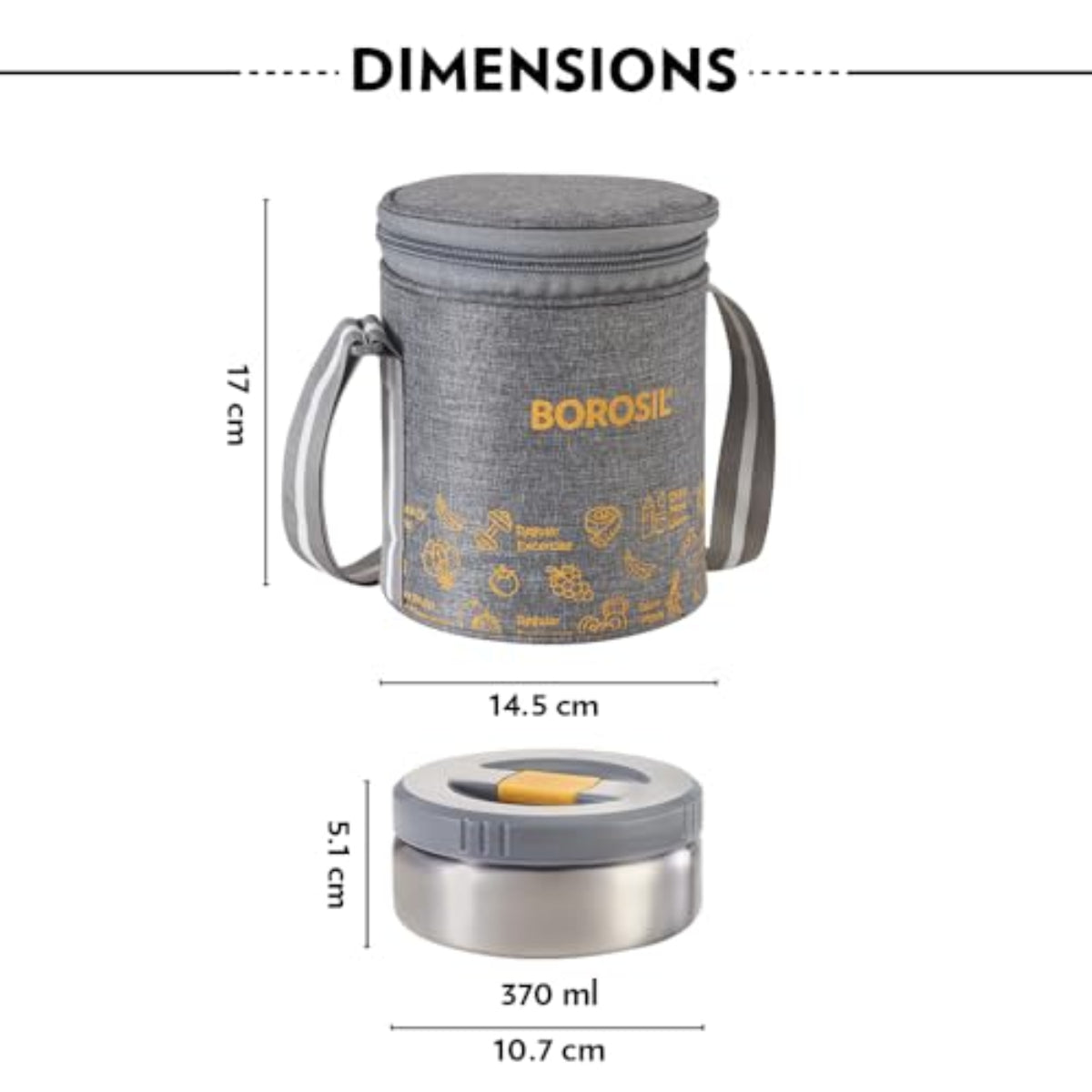 Borosil MealMate Stainless Steel Lunchbox with Bag | 3 pcs Set (370 ml Each) | Single Wall Lunch Box with Food Grade Steel | Leakproof & Dishwasher Safe | 1 Year Warranty