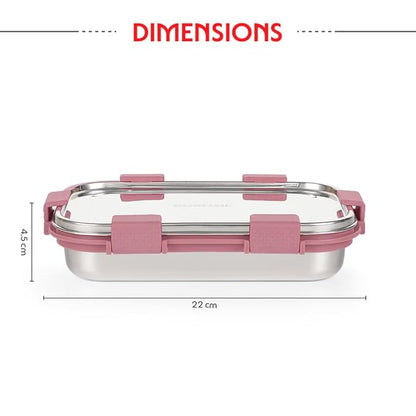 Borosil Stainless Steel Slim Lunch Box | 700 ml + 125 ml Container Set