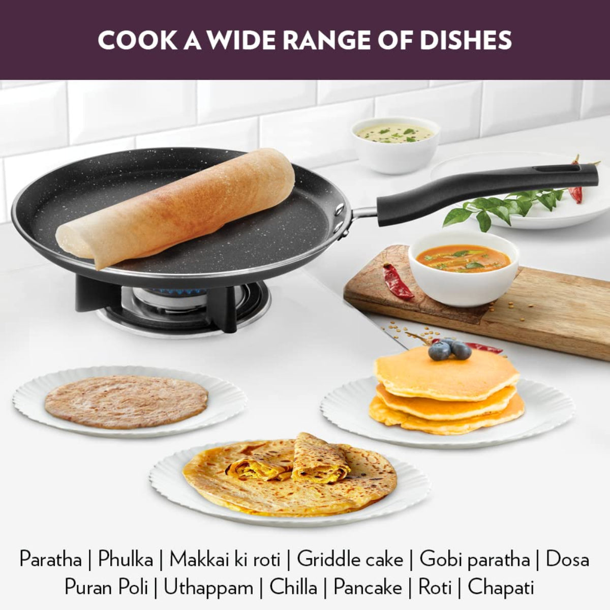 Borosil Granito Non-Stick Flat Tawa, Induction Friendly 30 cm - NSFT30GR03