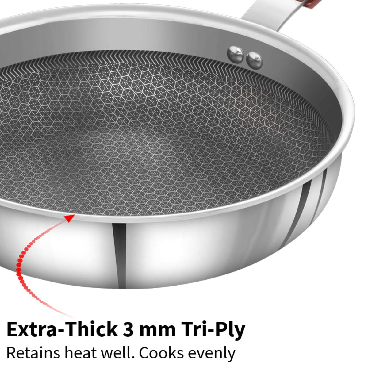 Hawkins 22 cm Triply Stainless Steel Shielded Nonstick Frying Pan with Glass Lid Wood Handle, Induction - NSF22G