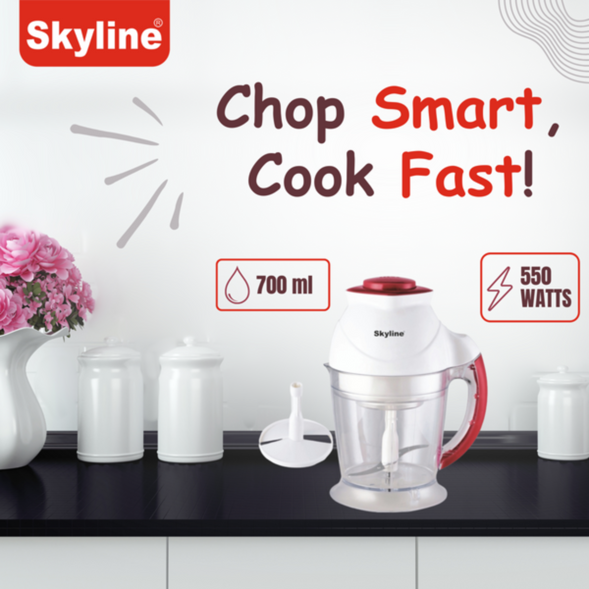 Skyline Electric Chopper 300 Watts with 700ml CapacitySkyline Electric Chopper 300 Watts with 700ml Capacity