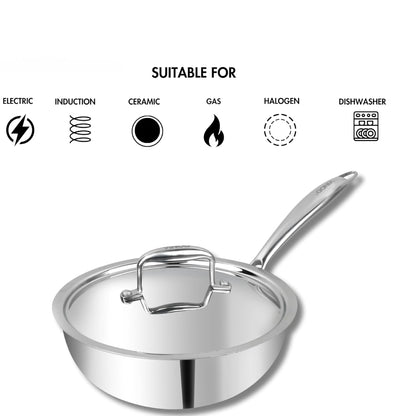 Vinod Platinum Triply Stainless Steel Deep Frypan with Stainless Steel Lid 20 cm | Induction Friendly, Silver -  PTDF20