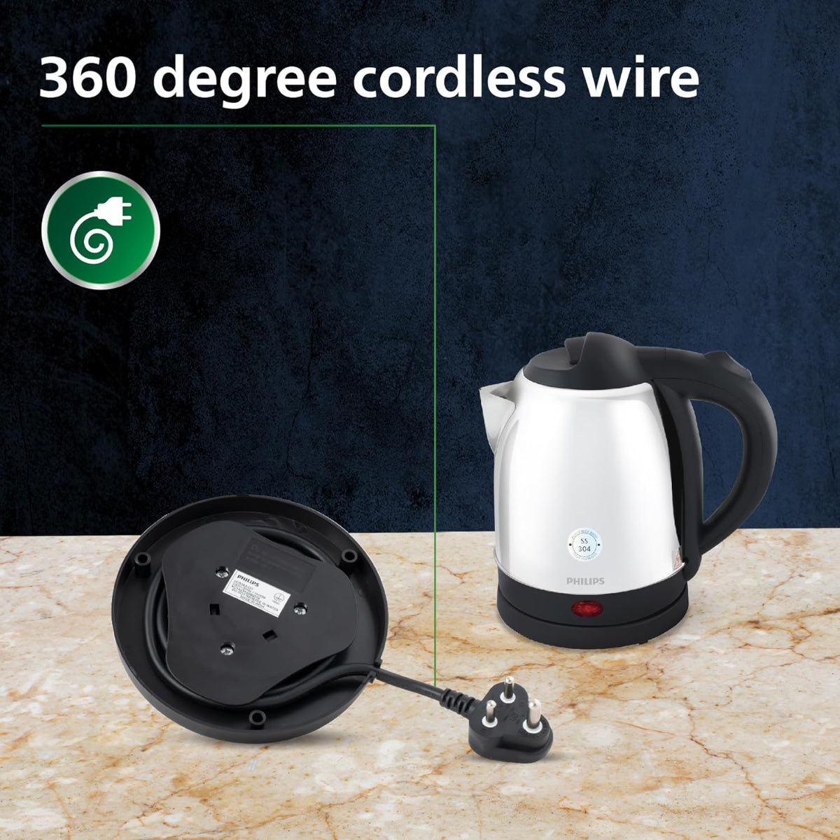 Philips 1300 Watt - 1.5L Kettle with 25% Thicker Body for Longer Life and Triple Safe Auto Cut off - HD9373/00
