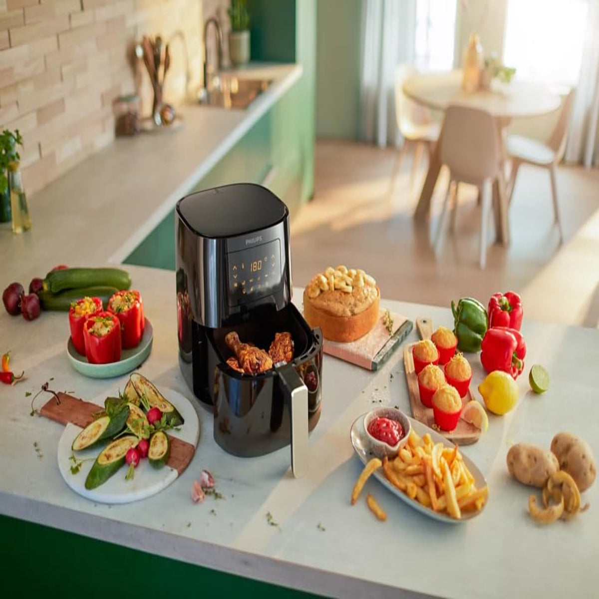 Philips Essential 1400 Watt Air Fryer with Rapid Air Technology, 7 Presets Touch Screen - HD9252/70