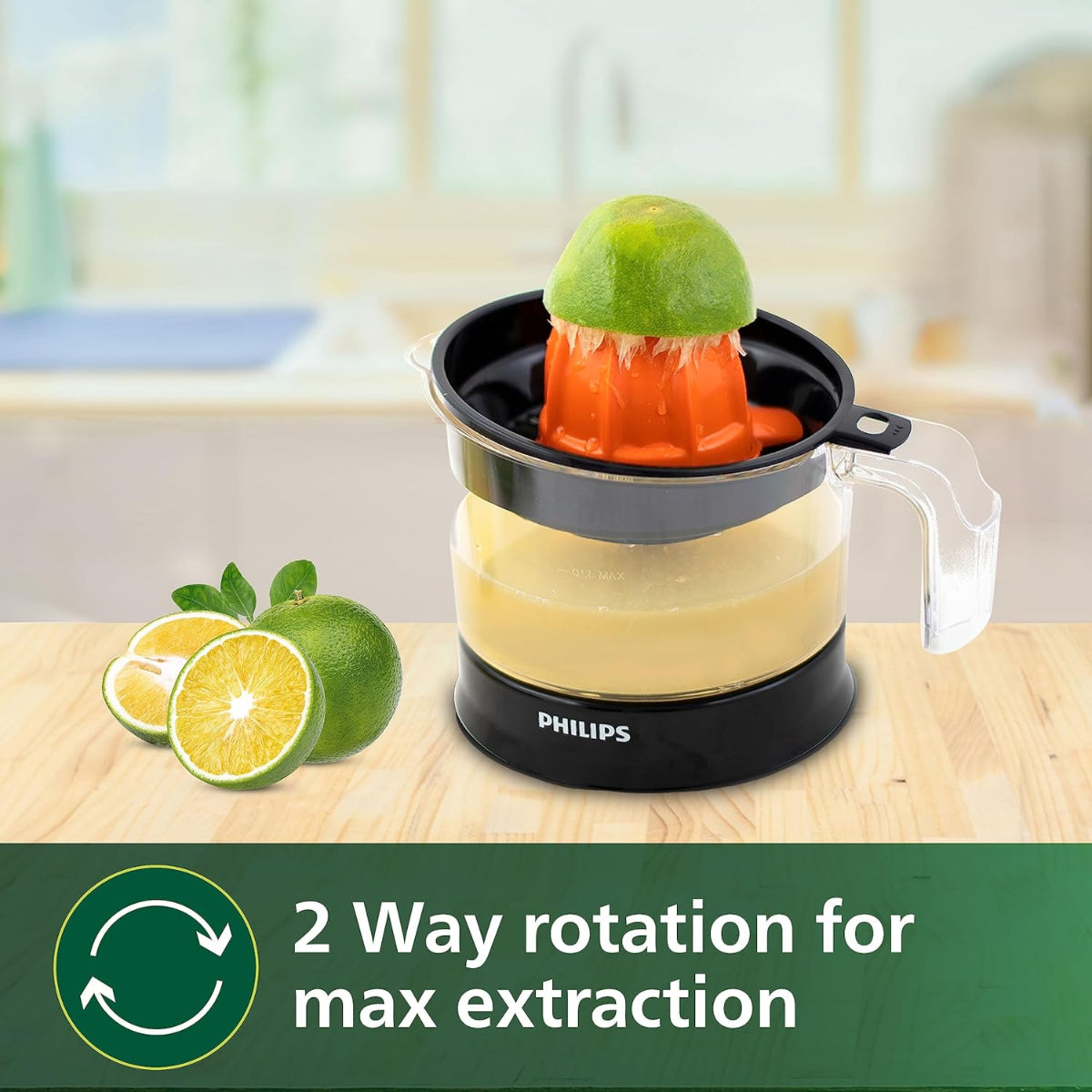 Philips Citrus Press Juicer 25Watt 0.5 Liter, Transparent & Black - HR2777/00