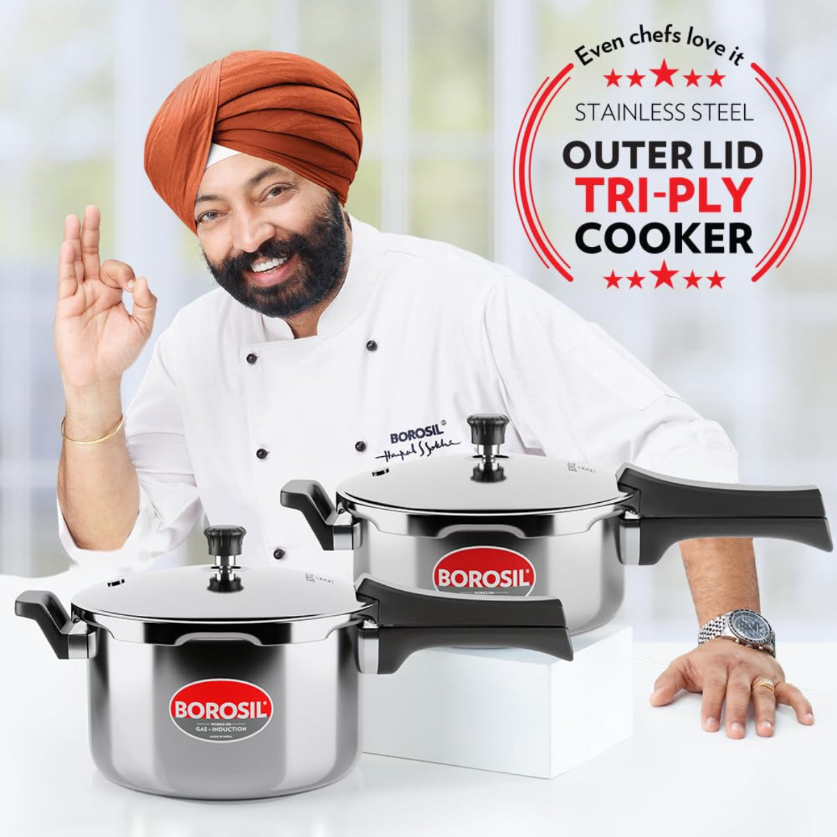 Borosil Presto Triply Stainless Steel Outer Lid 5L Pressure Cooker, Induction - CFTPLYOLC02