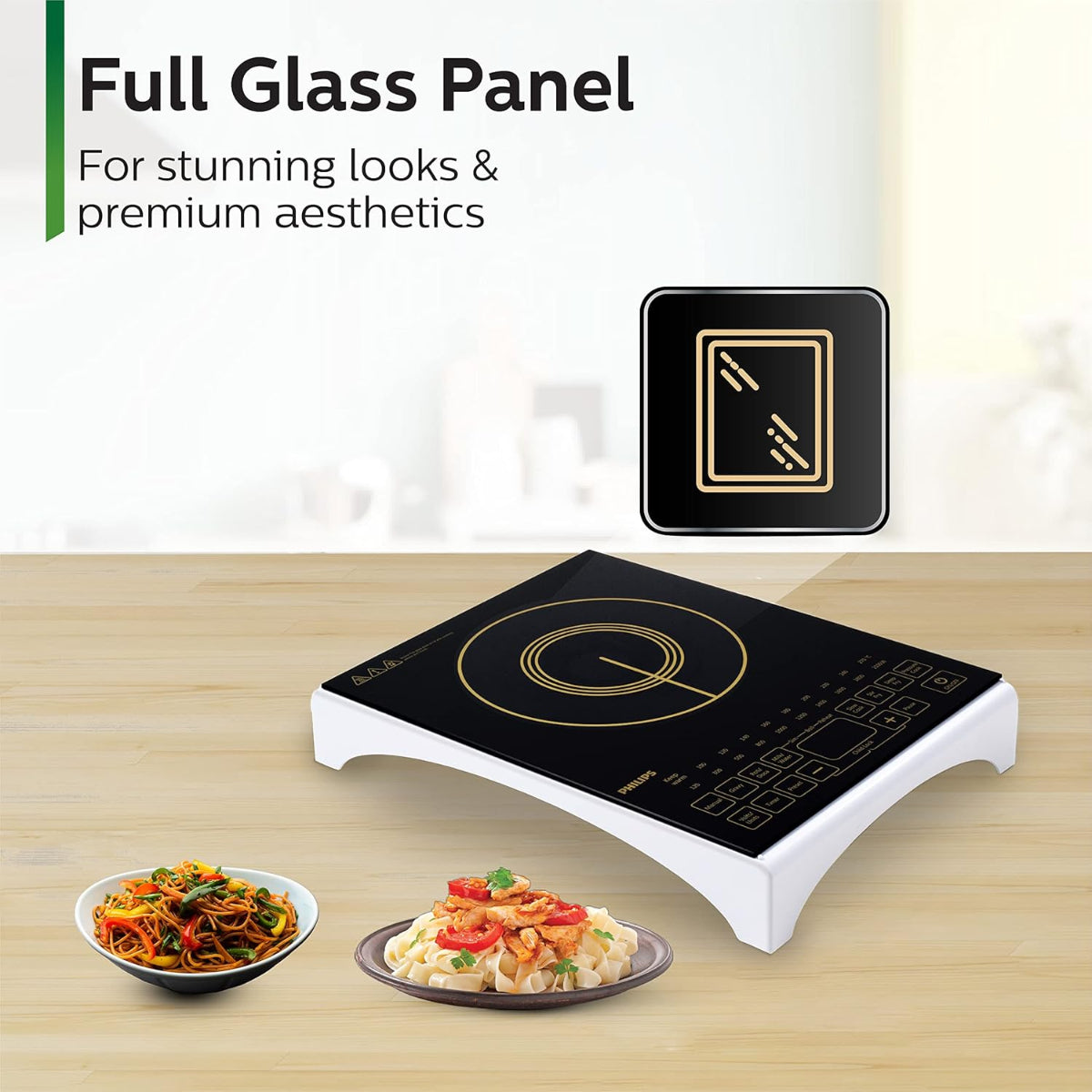 Philips 2100 Watt Induction Cook Top with Sensor Touch & High quality Full Glass Panel, Black - HD4938/01