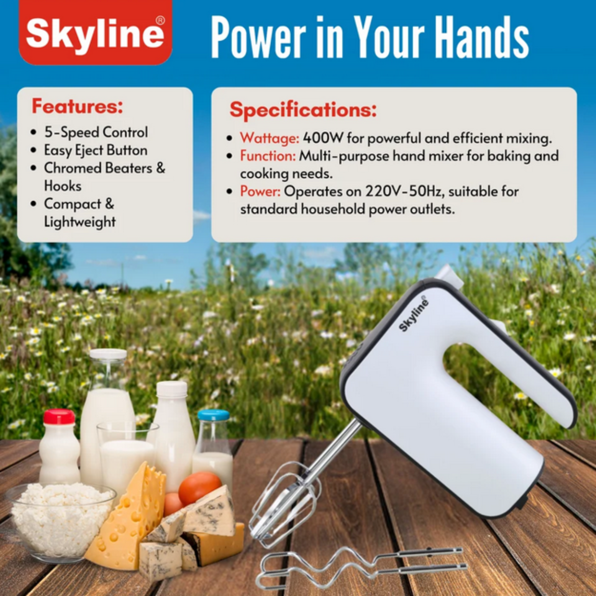 Skyline 400W Hand Mixer with 5-Speed and Turbo Function - VTL-7041