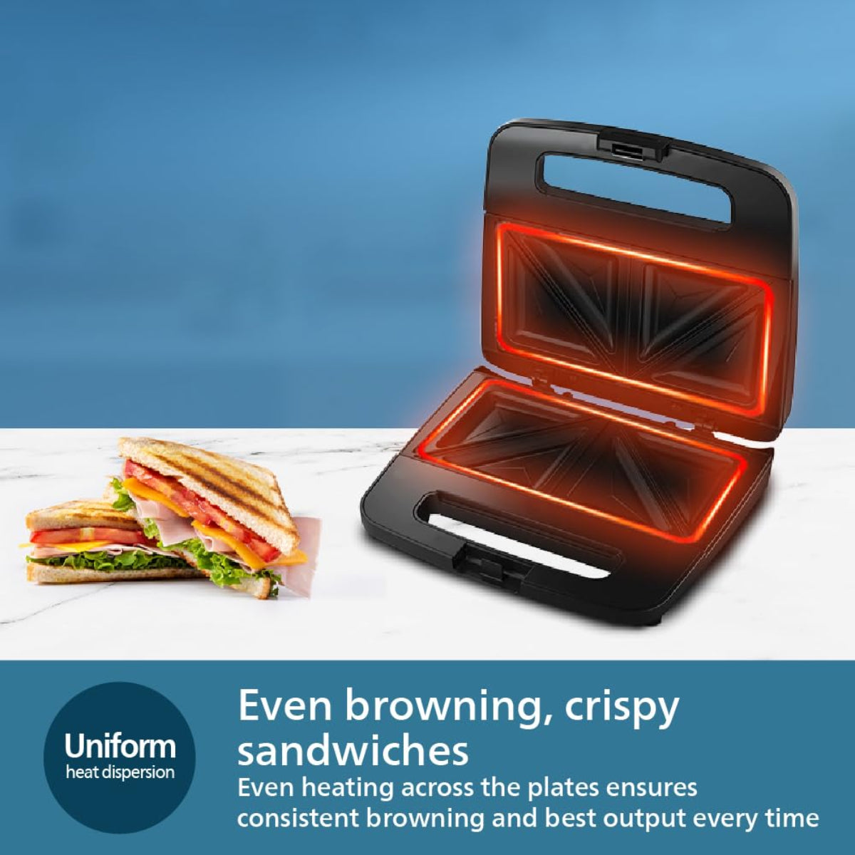 Philips 700 Watts Sandwich Maker XL Sized, Black - HD2288/00