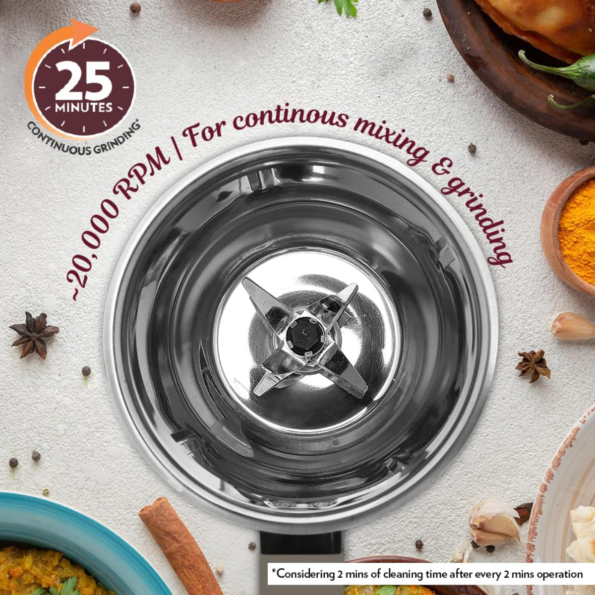 Borosil Infinity 750 Watts Mixer Grinder with 3 Stainless Steel Jars - HAMG03