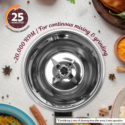 Borosil Infinity 750 Watts Mixer Grinder with 3 Stainless Steel Jars - HAMG03